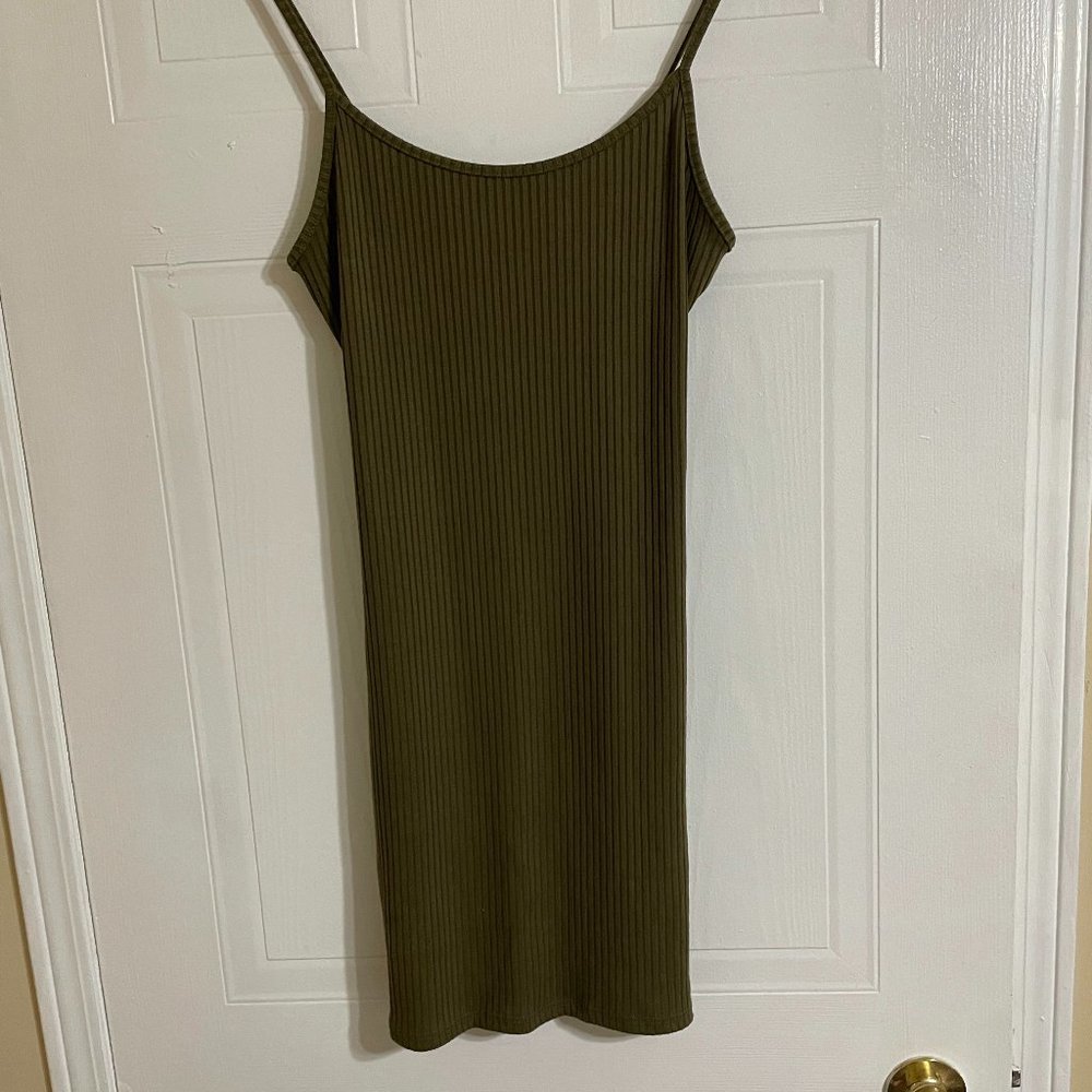 Urban Outfitters Ribbed Military Green Jersey Mini Dress